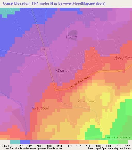 Usmat,Uzbekistan Elevation Map