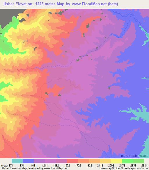 Ushar,Uzbekistan Elevation Map