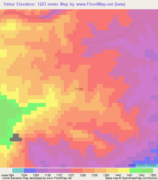 Ushar,Uzbekistan Elevation Map