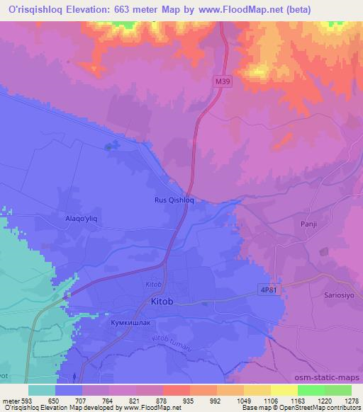 O'risqishloq,Uzbekistan Elevation Map
