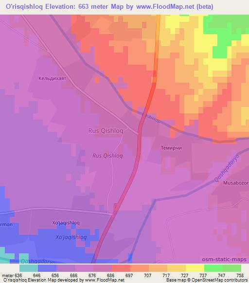 O'risqishloq,Uzbekistan Elevation Map