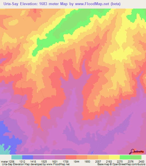 Urta-Say,Uzbekistan Elevation Map