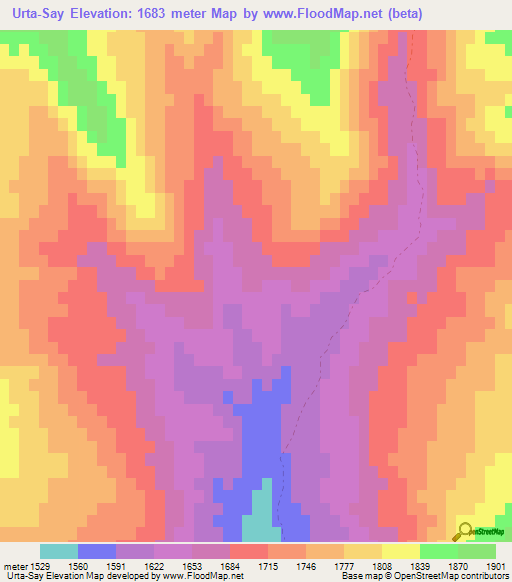 Urta-Say,Uzbekistan Elevation Map