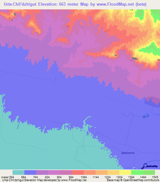 Urta-Chil'dzhigut,Uzbekistan Elevation Map