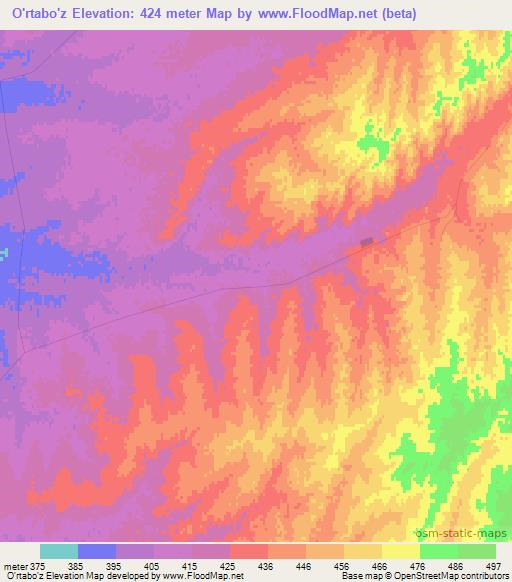 O'rtabo'z,Uzbekistan Elevation Map