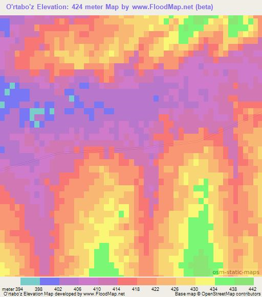 O'rtabo'z,Uzbekistan Elevation Map