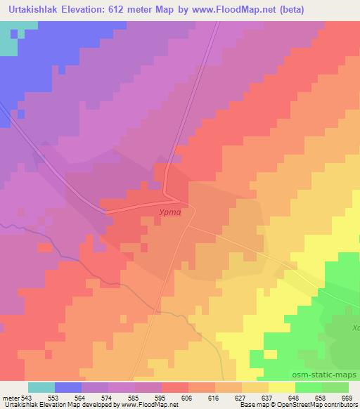 Urtakishlak,Uzbekistan Elevation Map