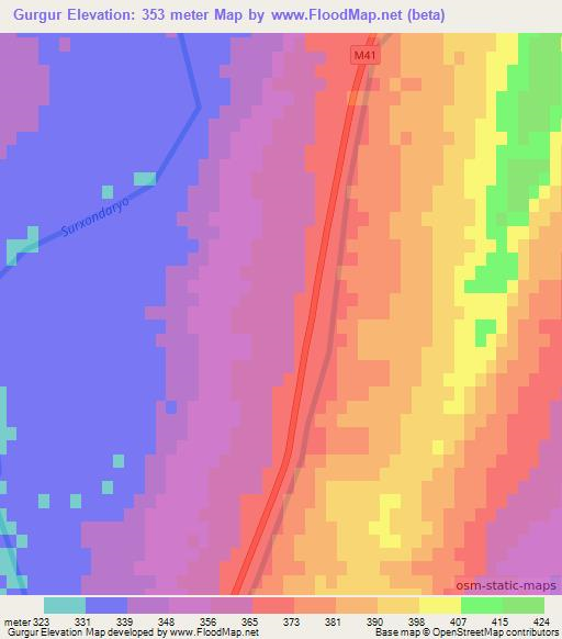 Gurgur,Uzbekistan Elevation Map