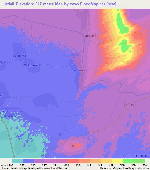 Urdali,Uzbekistan Elevation Map