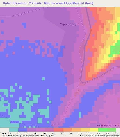Urdali,Uzbekistan Elevation Map
