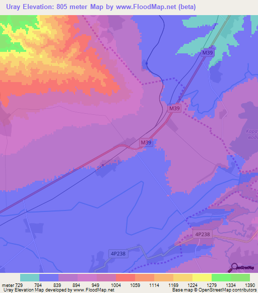 Uray,Uzbekistan Elevation Map