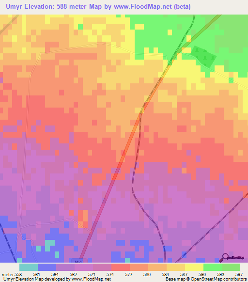 Umyr,Uzbekistan Elevation Map