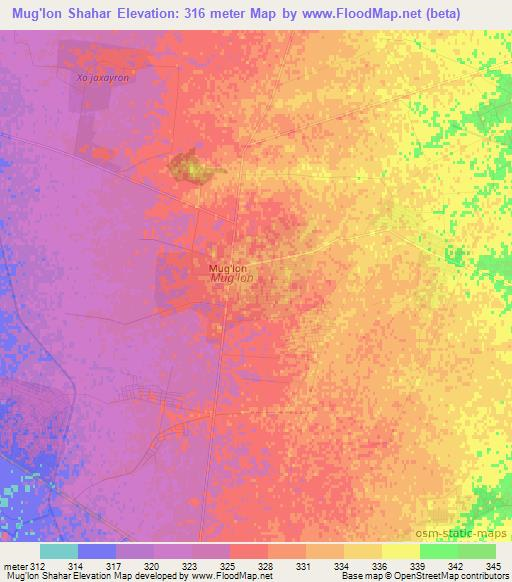 Mug'lon Shahar,Uzbekistan Elevation Map