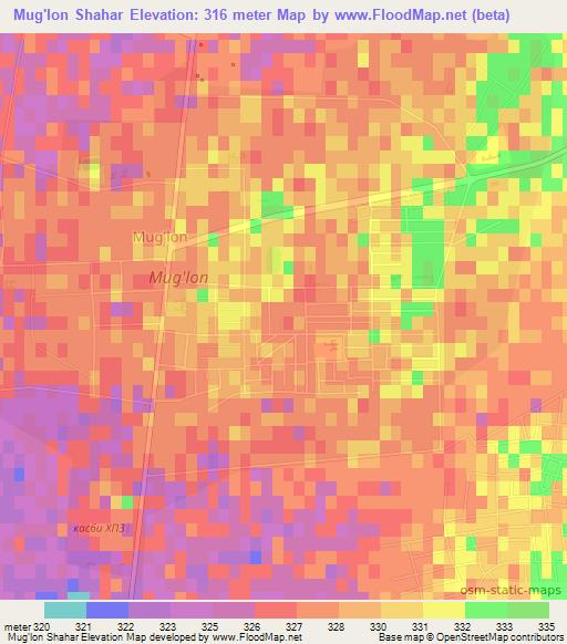 Mug'lon Shahar,Uzbekistan Elevation Map