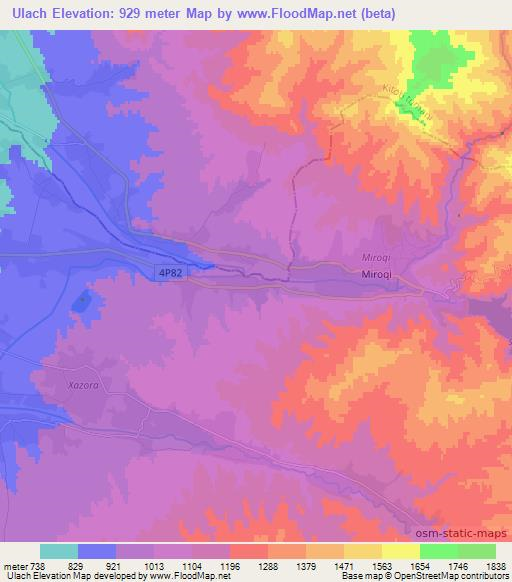 Ulach,Uzbekistan Elevation Map