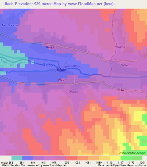 Ulach,Uzbekistan Elevation Map