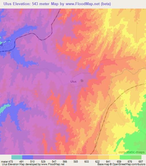 Ulus,Uzbekistan Elevation Map