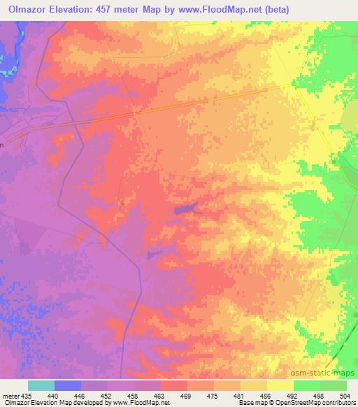 Olmazor,Uzbekistan Elevation Map