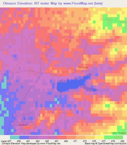 Olmazor,Uzbekistan Elevation Map