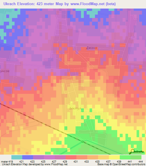 Ukrach,Uzbekistan Elevation Map