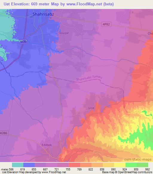 Uat,Uzbekistan Elevation Map