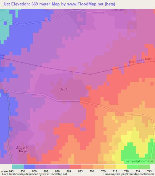 Uat,Uzbekistan Elevation Map