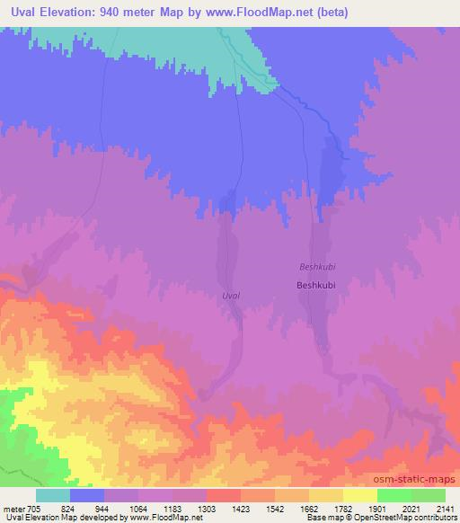 Uval,Uzbekistan Elevation Map