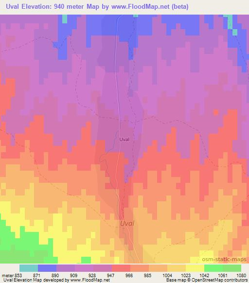 Uval,Uzbekistan Elevation Map