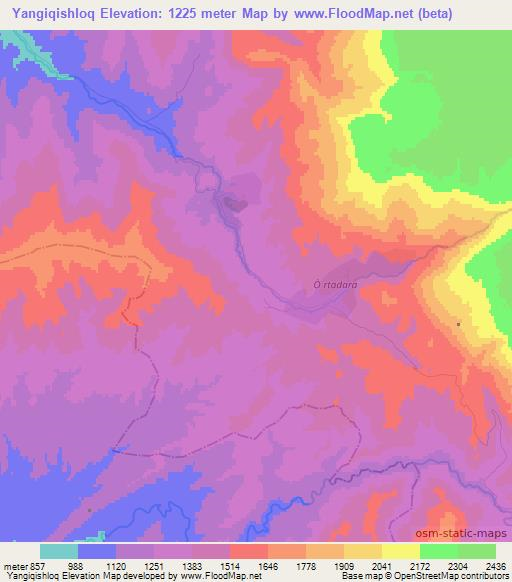 Yangiqishloq,Uzbekistan Elevation Map