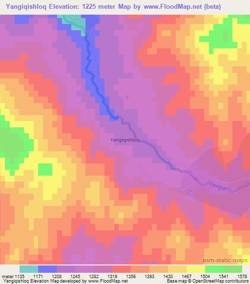 Yangiqishloq,Uzbekistan Elevation Map