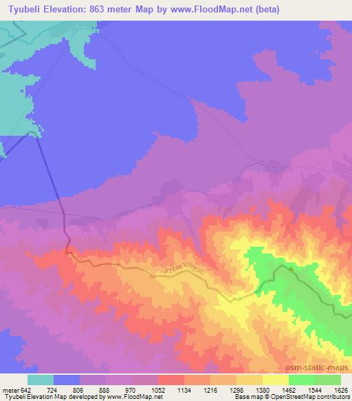 Tyubeli,Uzbekistan Elevation Map