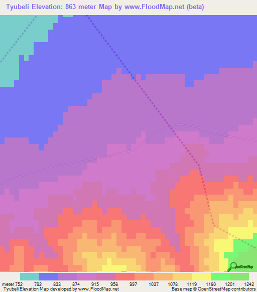 Tyubeli,Uzbekistan Elevation Map