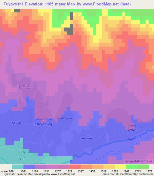 Tuyavoshi,Uzbekistan Elevation Map