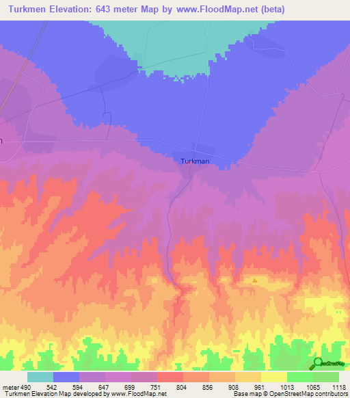 Turkmen,Uzbekistan Elevation Map