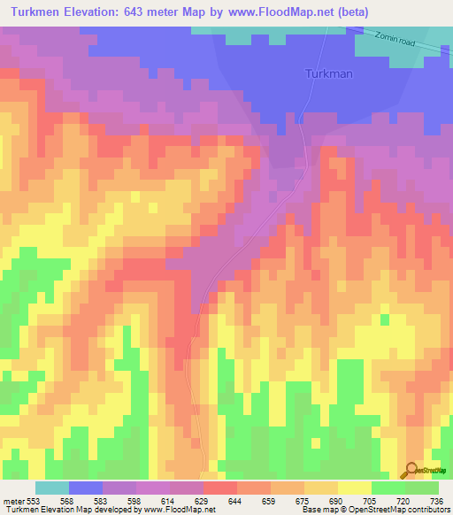 Turkmen,Uzbekistan Elevation Map