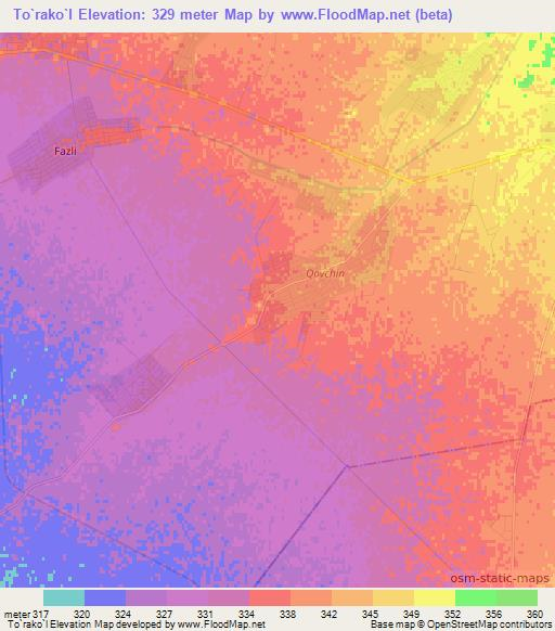 To`rako`l,Uzbekistan Elevation Map