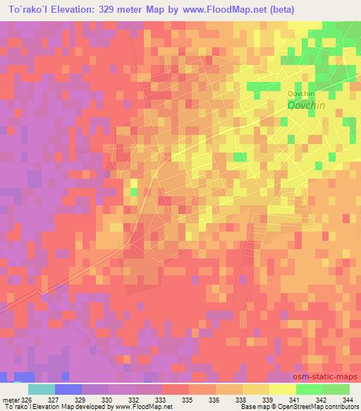 To`rako`l,Uzbekistan Elevation Map