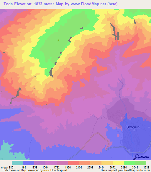 Toda,Uzbekistan Elevation Map