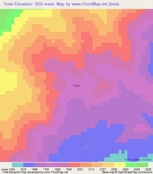 Toda,Uzbekistan Elevation Map