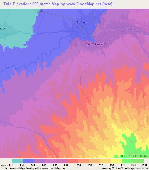 Tula,Uzbekistan Elevation Map