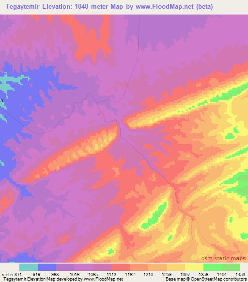 Tegaytemir,Uzbekistan Elevation Map