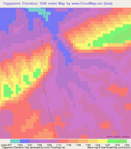 Tegaytemir,Uzbekistan Elevation Map