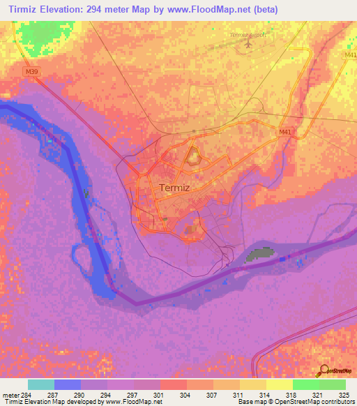 Tirmiz,Uzbekistan Elevation Map