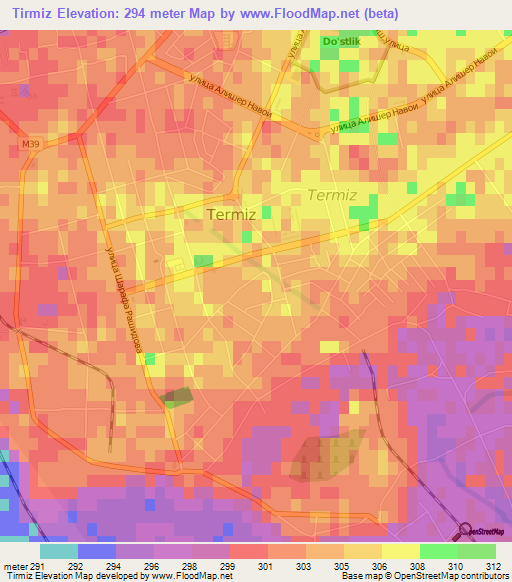 Tirmiz,Uzbekistan Elevation Map