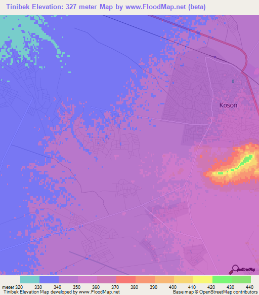 Tinibek,Uzbekistan Elevation Map