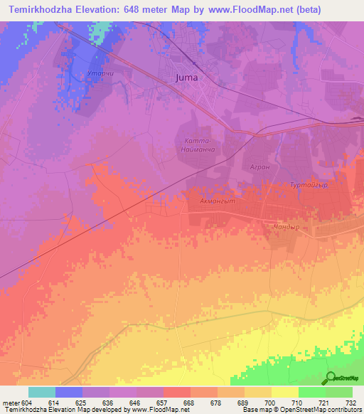 Temirkhodzha,Uzbekistan Elevation Map