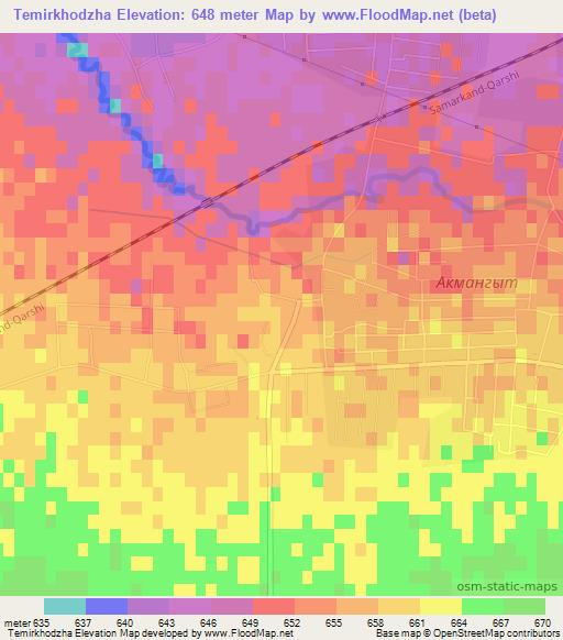 Temirkhodzha,Uzbekistan Elevation Map