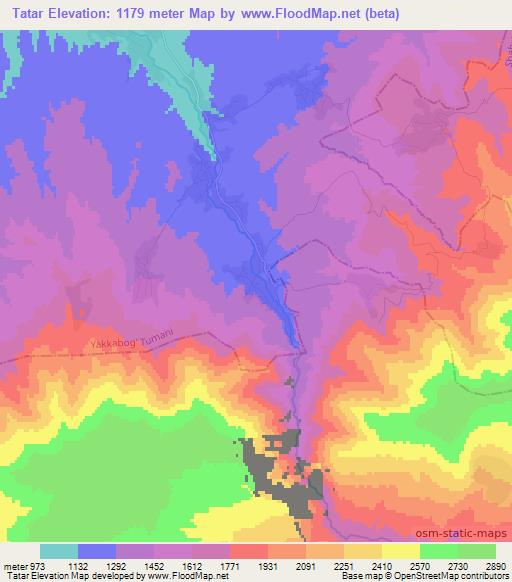 Tatar,Uzbekistan Elevation Map