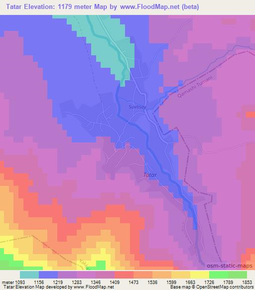 Tatar,Uzbekistan Elevation Map