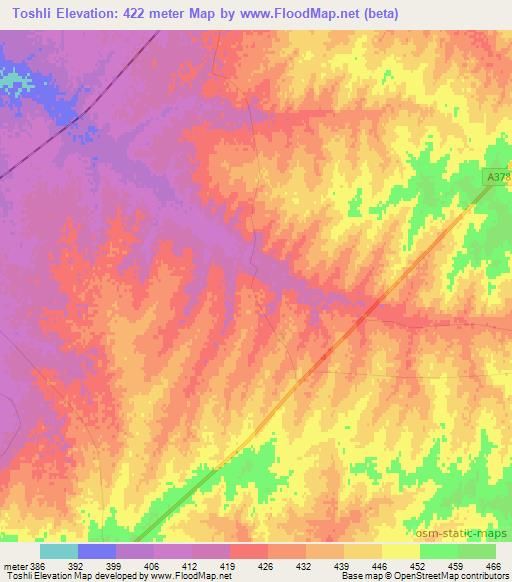 Toshli,Uzbekistan Elevation Map